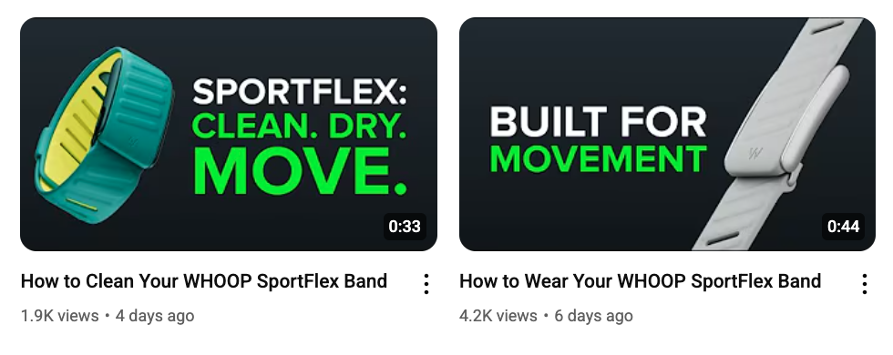 WHOOP's YouTube video thumbnails